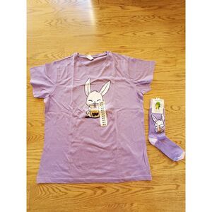Lot of 2 Teeturtle Purple Boba Bunny Matching T-Shirt and Socks Women's 2XL New